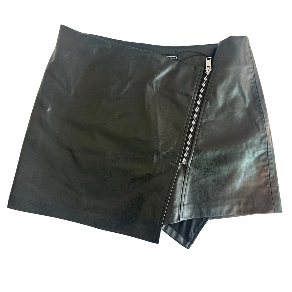 Zara‎ Skirt Women Medium Black Excellent Faux Leather Wrap Side Zip Mini - 28